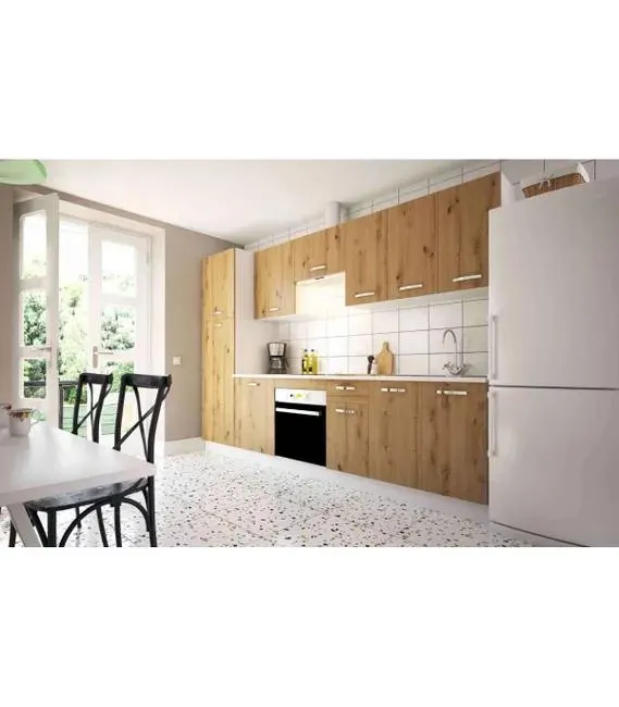 Cocina completa con zocalo y encimera 3 metros(ancho) color roble albar, KIT-KIT