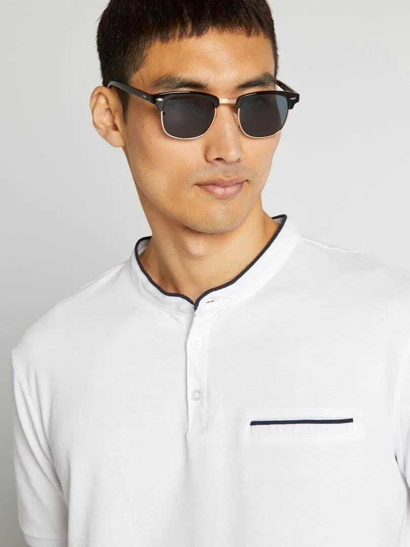 Polo de piqué algodón con cuello mao - BLANCO