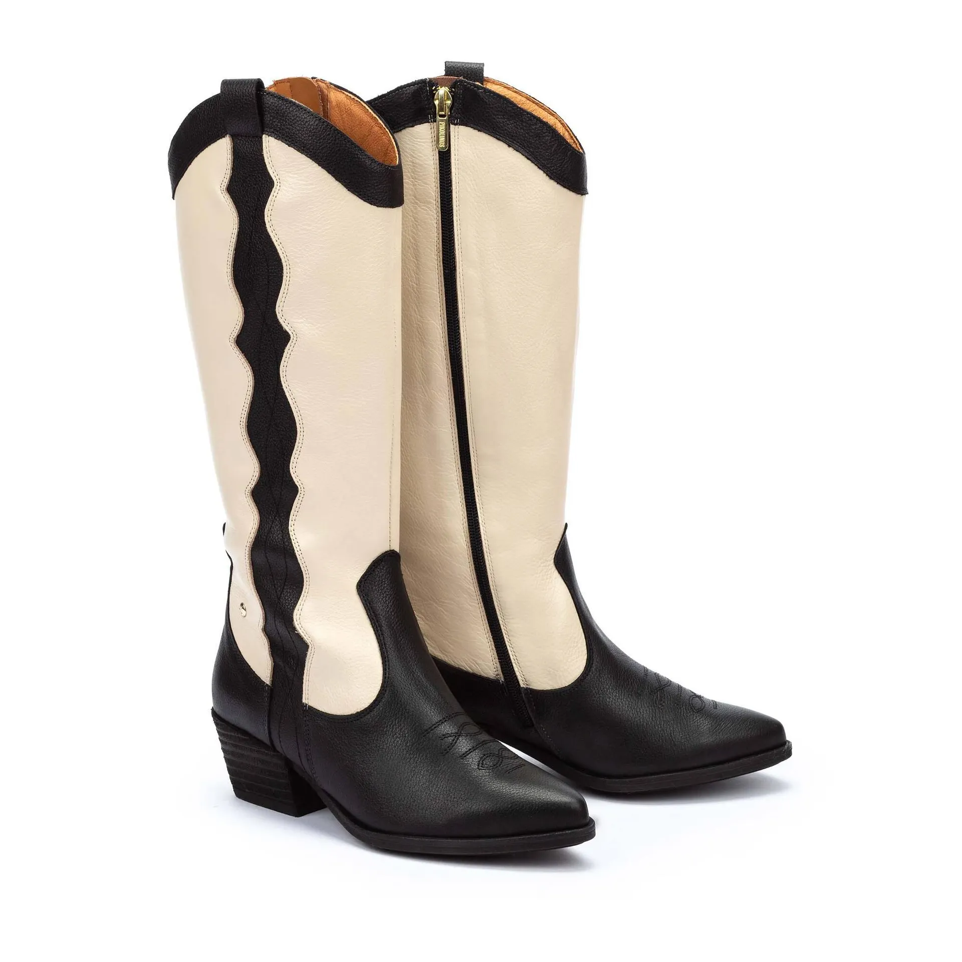 bota alta de mujer de estilo western bicolor