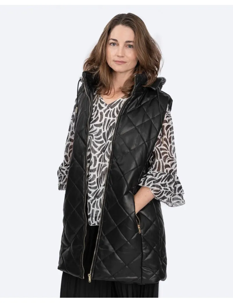 Chaleco Largo Polipiel Capucha