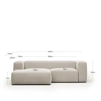 Sofá Blok 2 plazas chaise longue izquierdo beige 240 cm FSC Mix Credit