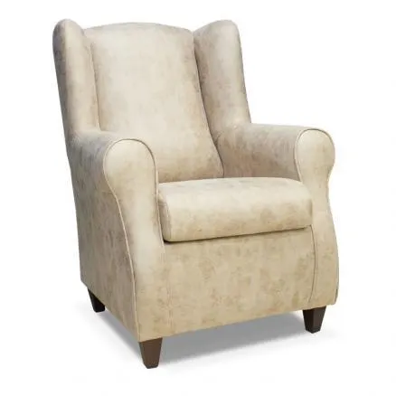 Butaca en color magnolia piedra y patas en nogal