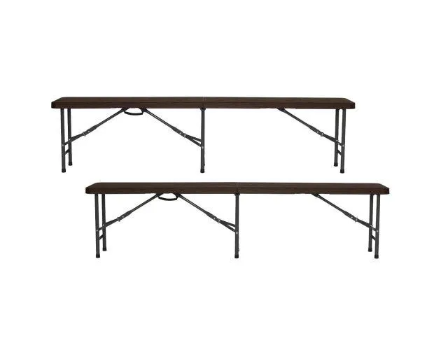 Pack 2 bancos plegables catering efecto madera 180x30x43cm 7house