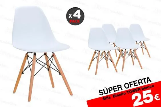 4 sillas TOWER Blancas diseño