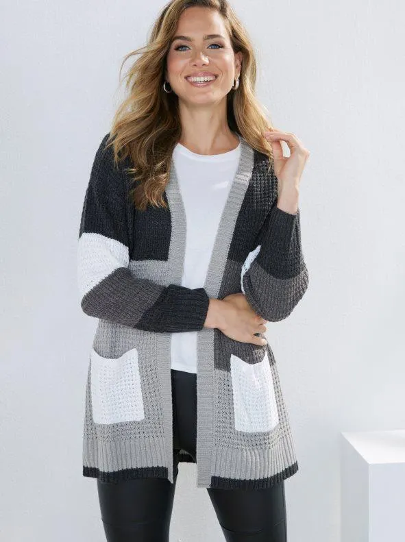 Chaqueta cárdigan tricot rayas con bolsillos