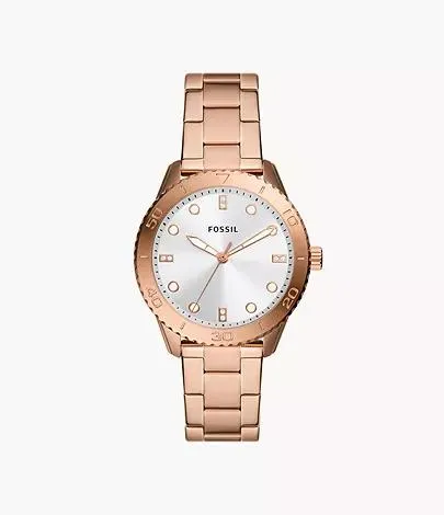 Reloj Dayle de acero inoxidable en tono oro rosa con tres agujas