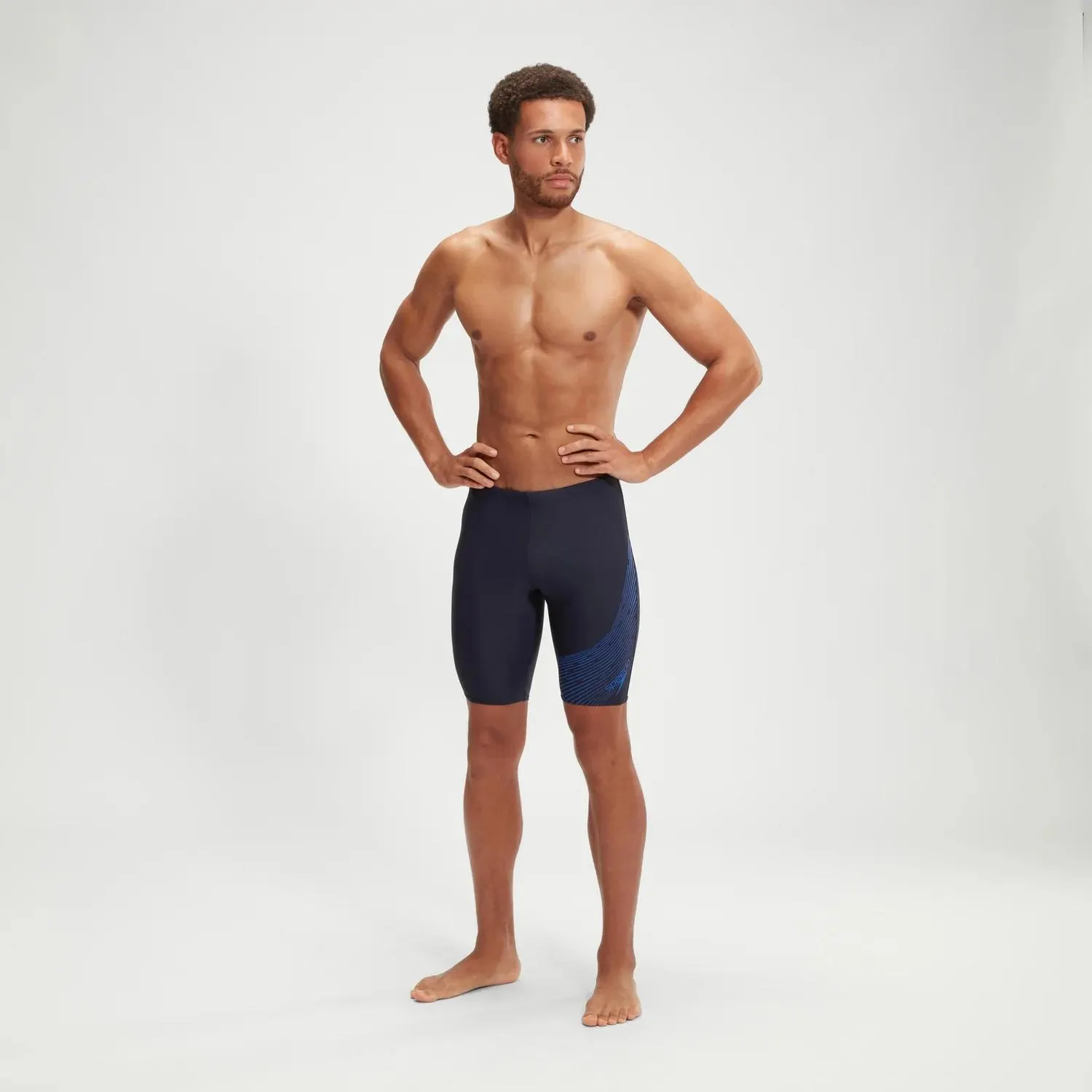 Bañador jammer Medley con logotipo para hombre, azul marino/azul