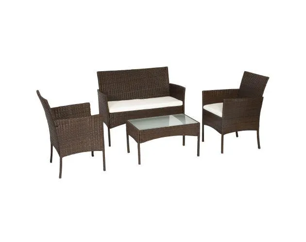 Conjunto de jardín cordoba resina trenzada marrón 4 plazas - cojines beige