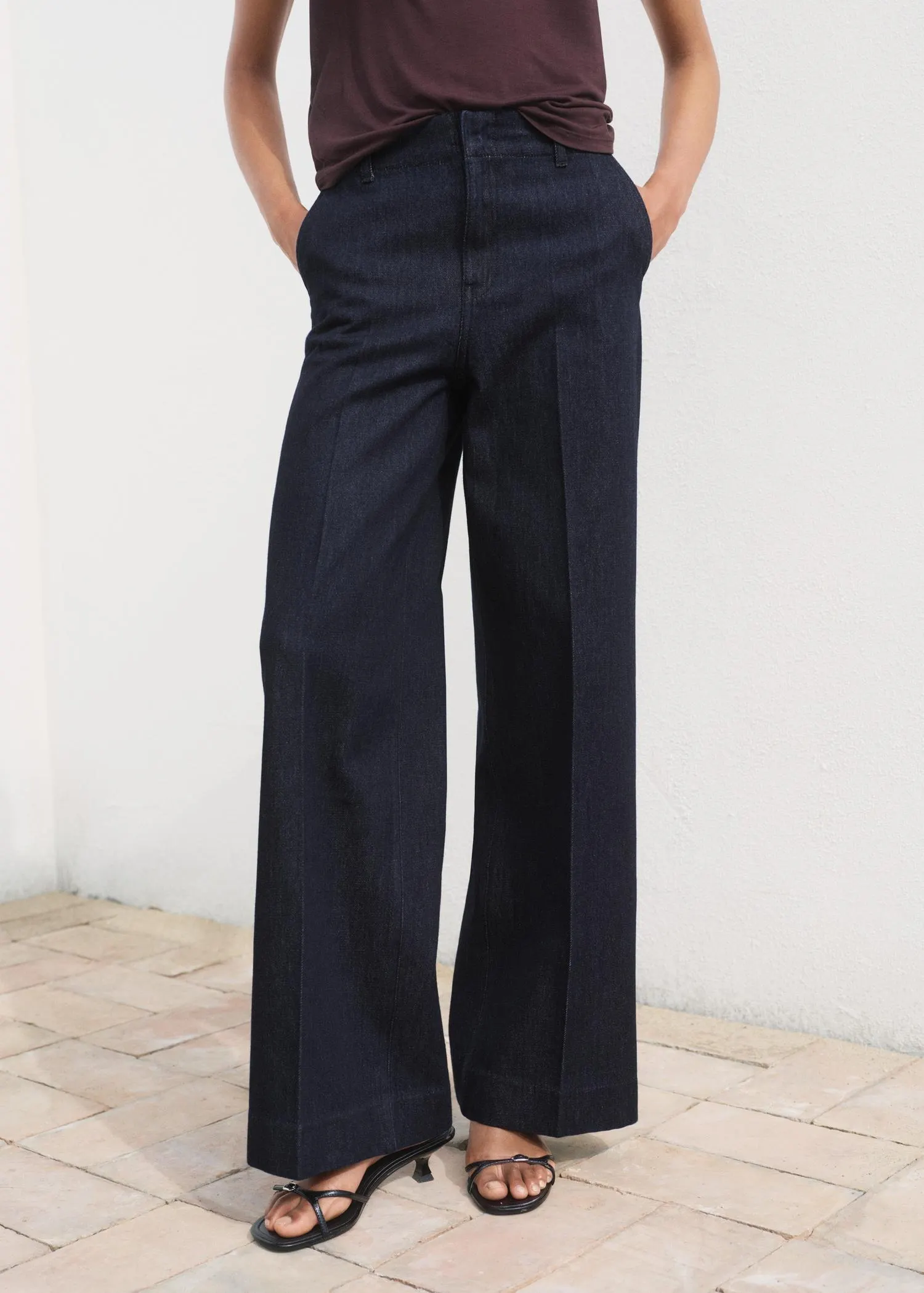 Pantalón denim wideleg tiro alto