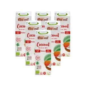 Pack 6L Bebida vegetal de coco sin azúcar, sin gluten y sin lactosa EcoMil