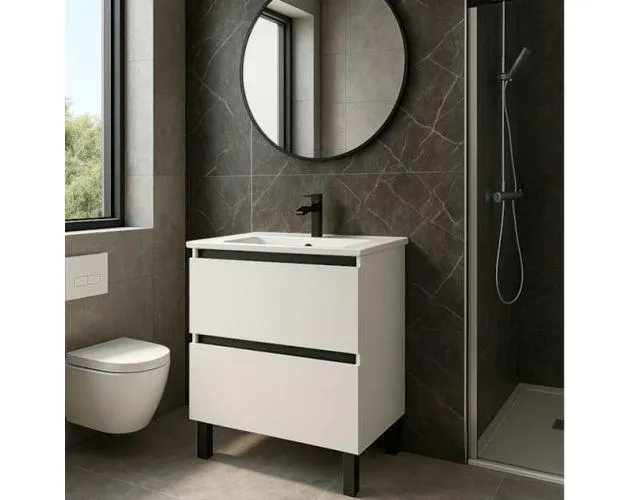 Conjunto mueble de baño y lavabo Ona color blanco y gris antracita 80x45cm