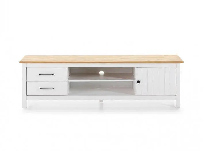 Mueble TV 1 puerta, 2 huecos y 2 cajones color blanco-cera