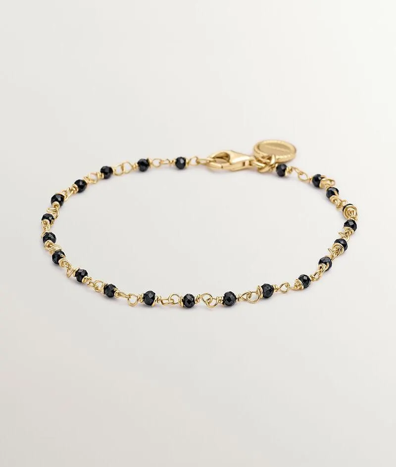 Pulsera de plata 925 bañada en oro amarillo de 18K con espinela negra