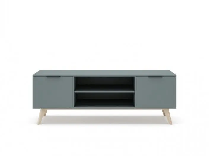 Mueble Tv 2 puertas y 2 huecos color verde kaki-cera blanca