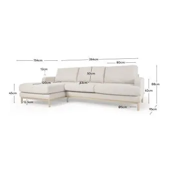 Sofá Mihaela 3 plazas con chaise longue izquierdo de micro bouclé blanco 264 cm