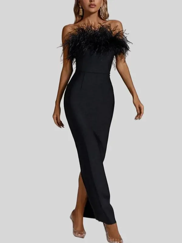 Vestido de noche Vestido tubo Sin tirantes Sin mangas Cremallera Frente dividido Crepé elástico Vestidos de fiesta formales