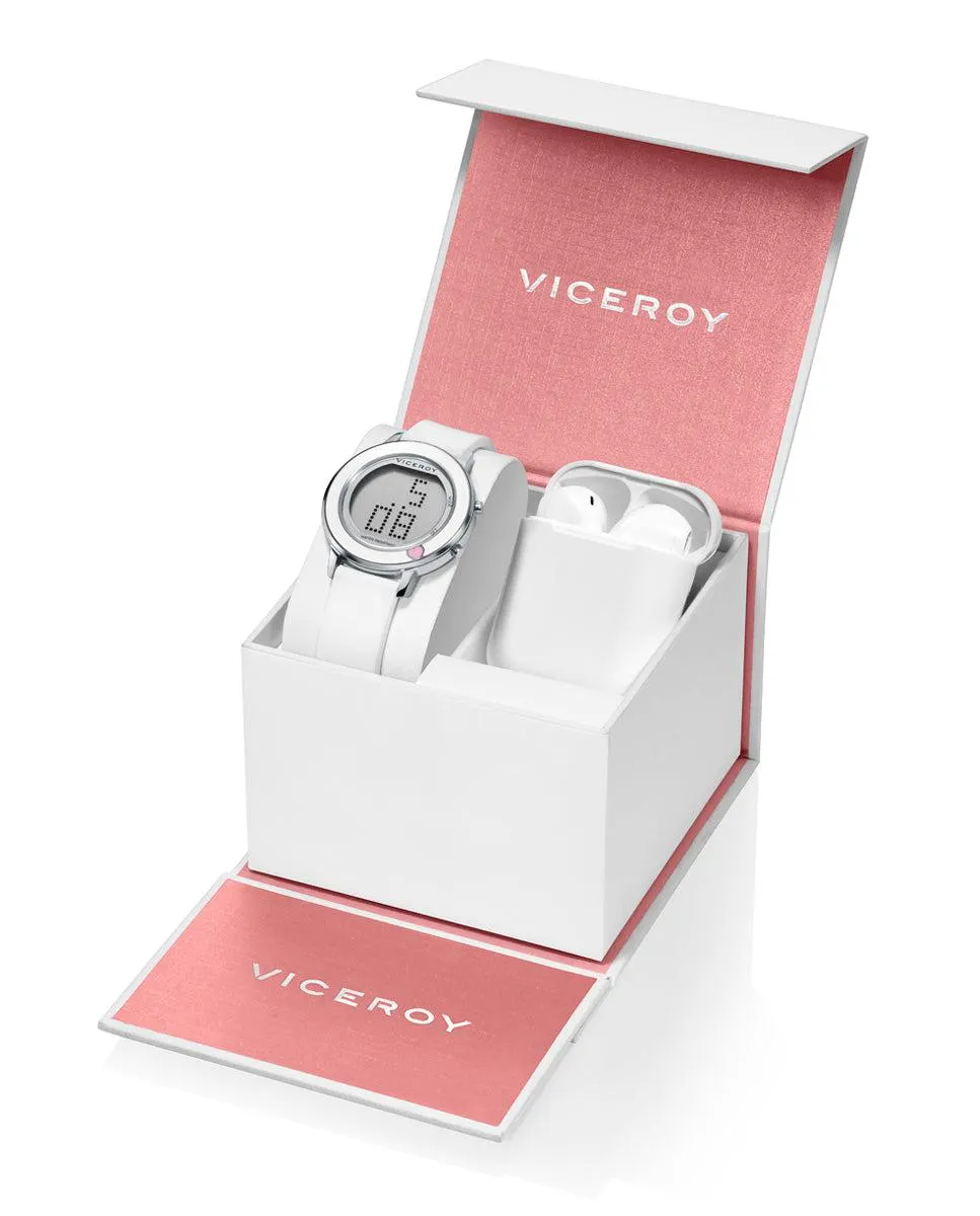 Pack de Niña Viceroy Sweet digital de acero con correa de silicona blanca y cascos