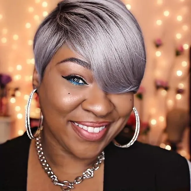 Pelucas de corte pixie con flecos, pelucas sintéticas rectas naturales de color castaño oscuro con gorro de peluca, uso diario para mujeres