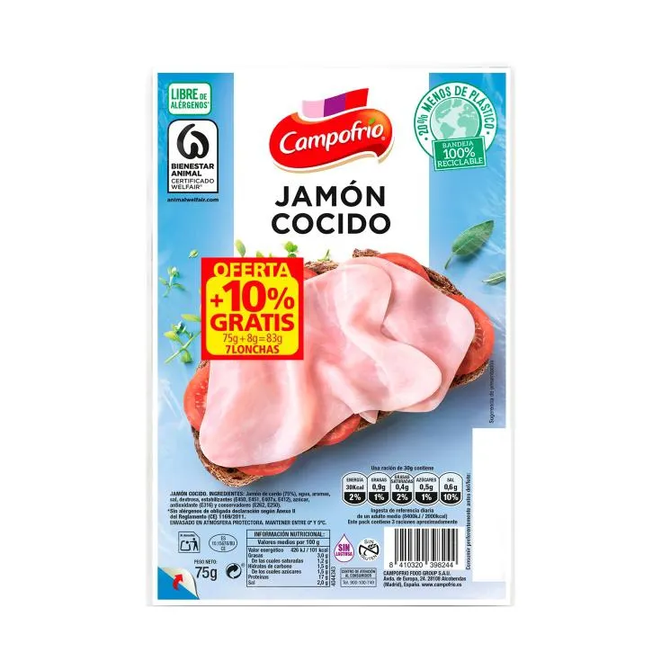 jamón cocido, 75g