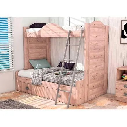 Dormitorio juvenil con litera en color roble