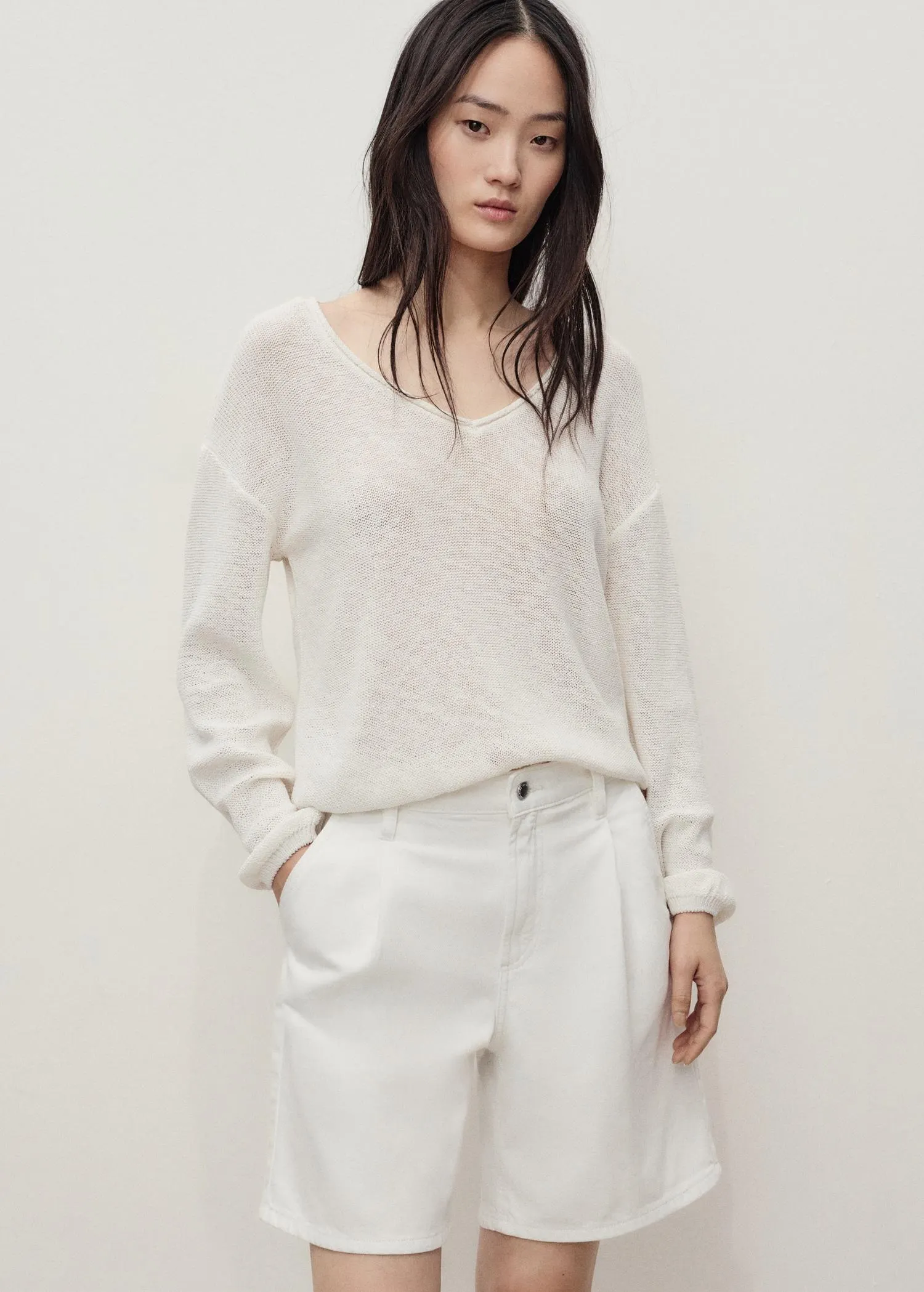 Bermudas denim tiro medio pinzas