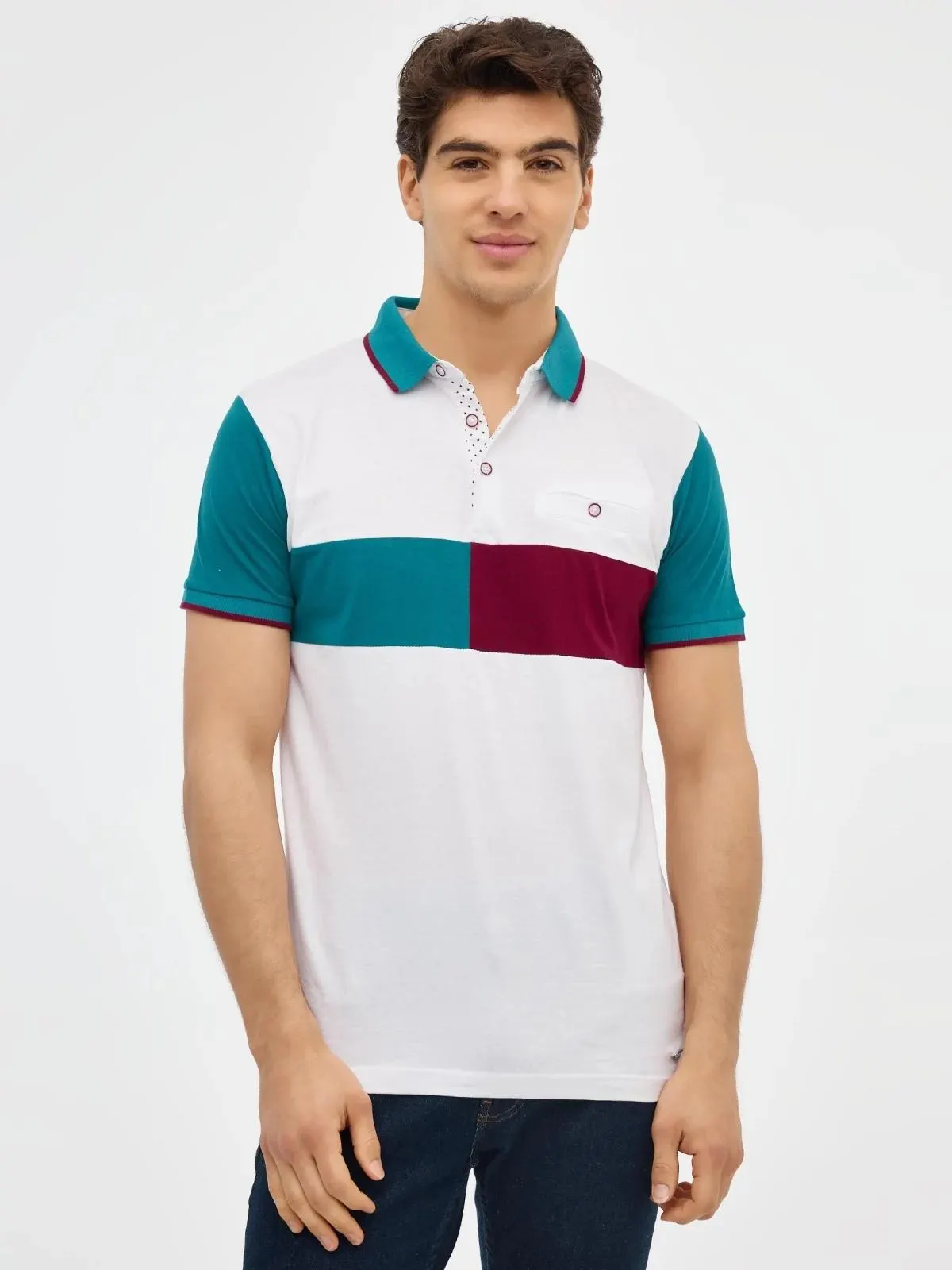 Polo blanco color block