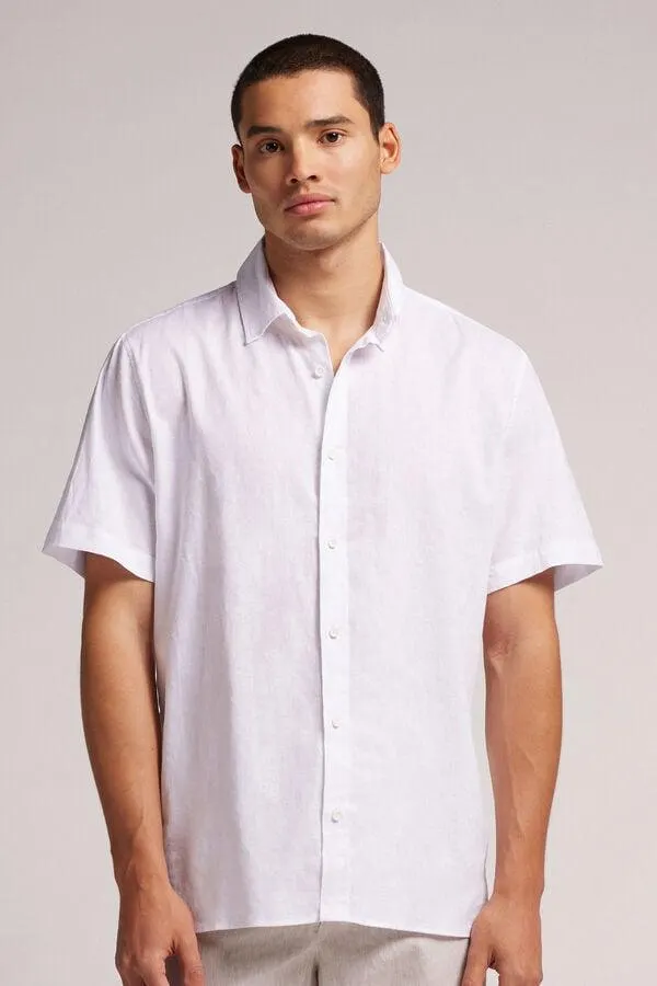 Short-Sleeved Shirt in Cotton and Linen