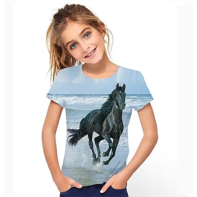 Niños Chica Camiseta Manga Corta Arco Iris Impresión 3D Caballo Escuela Diario Exterior Activo Básico 3-12 años / Verano