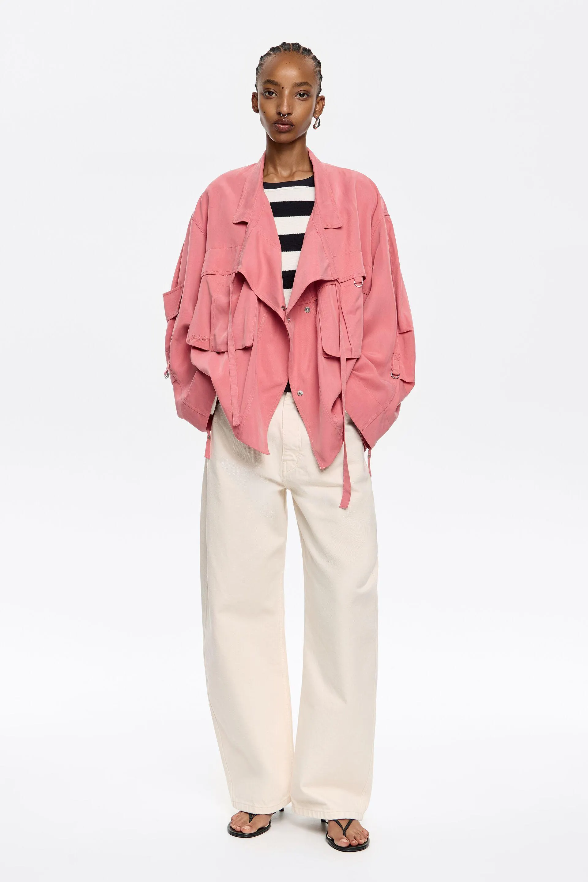 Cazadora cruzada fluida coral