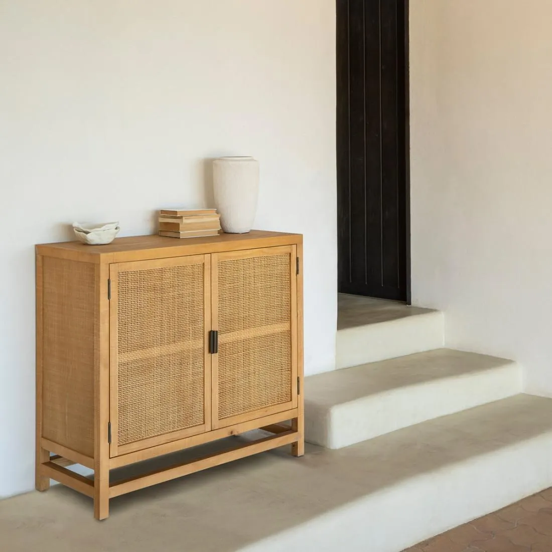 Consola de chapa de roble y ratán