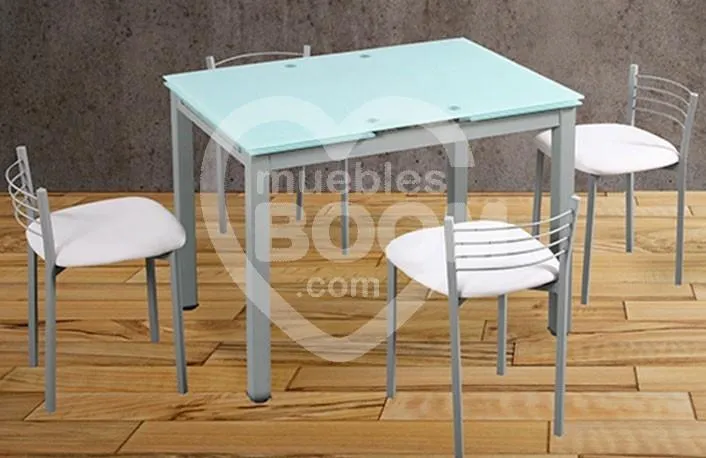 Conjunto mesa cristal + 4 taburetes 012.025