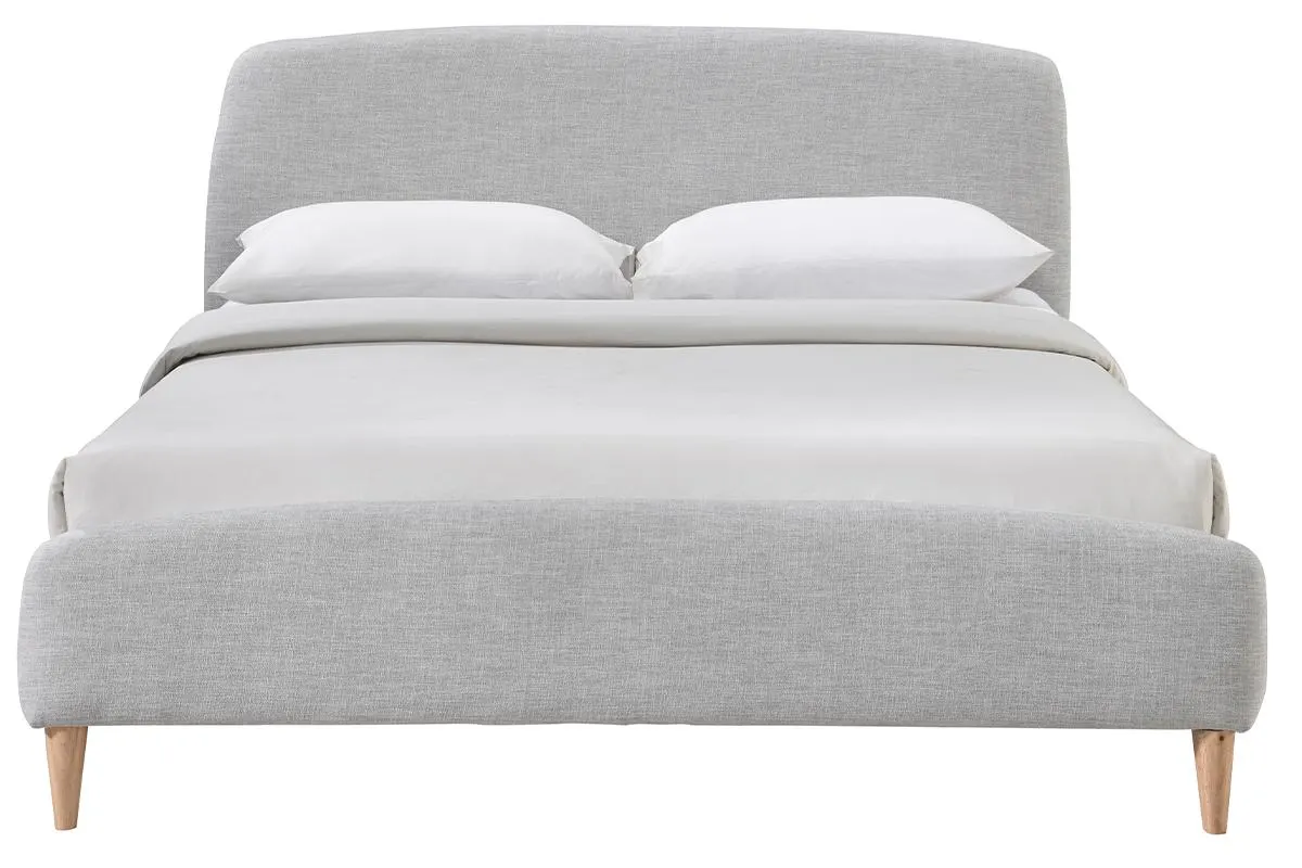 Lit adulte scandinave tissu gris clair et bois 160 x 200 cm NIELS