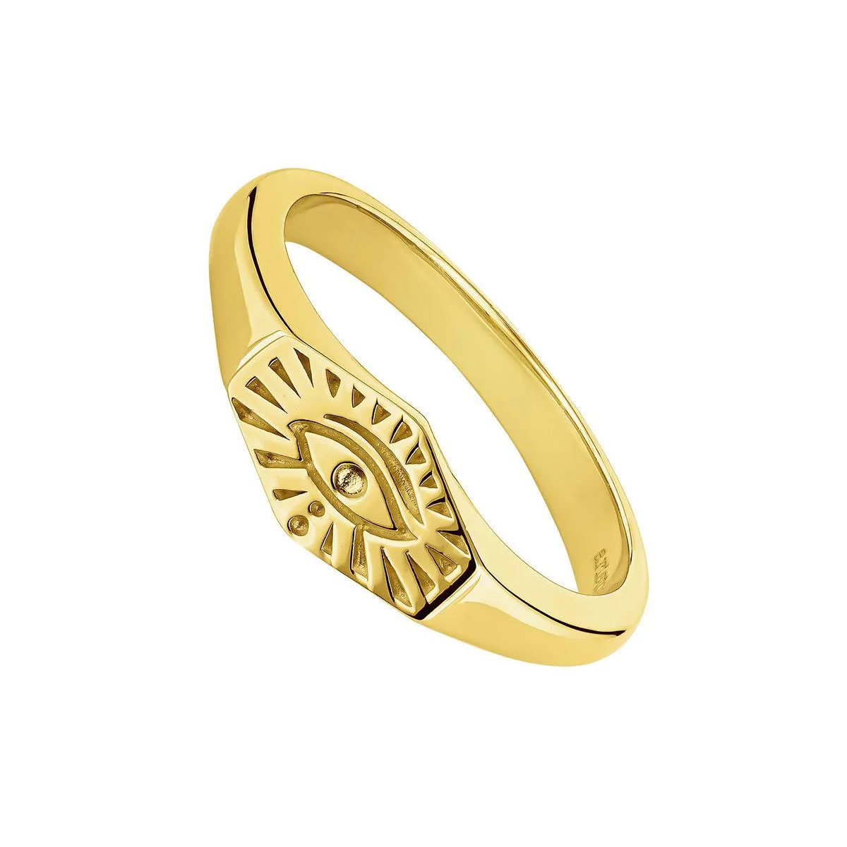 Anillo sello ojo protector de plata ba?±ada en oro amarillo de 18kt