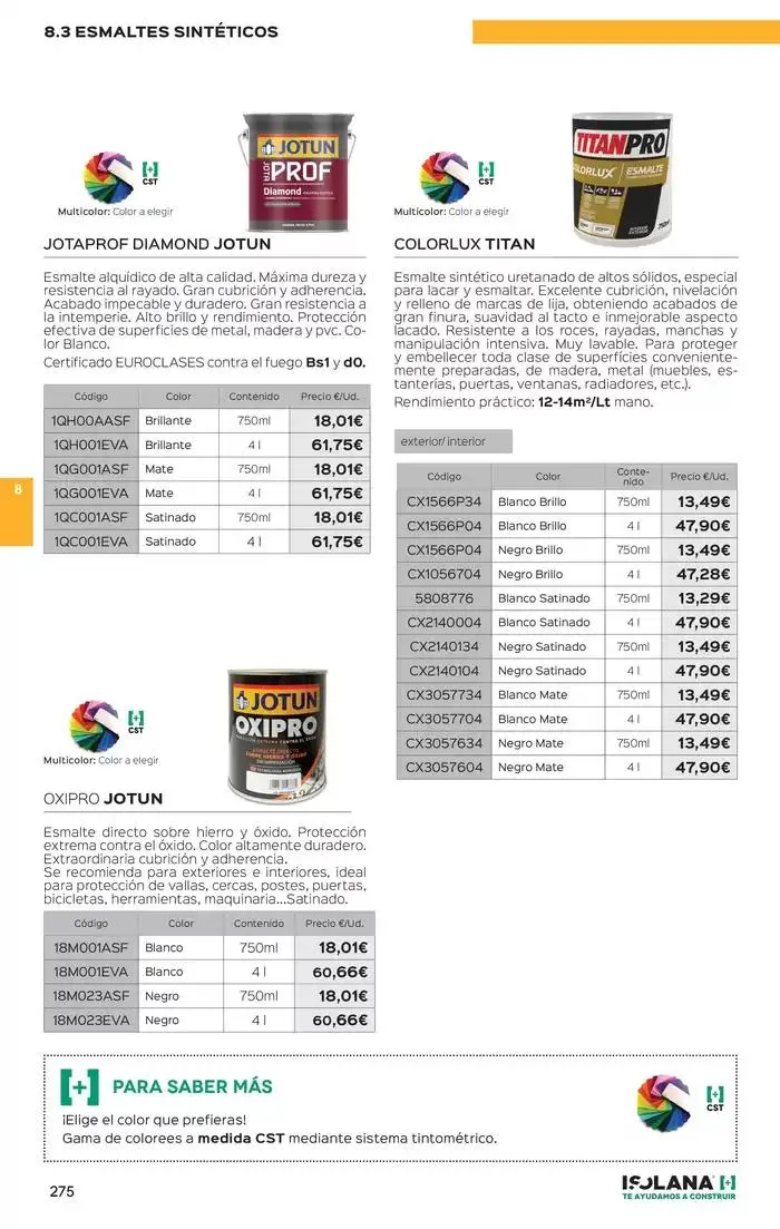 Catálogo de PINTURAS – TARIFA ISOLANA 1 de marzo al 31 de diciembre 2025 - Página 9