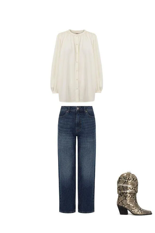 Conjunto de pantalones, blusa, bota, pantalones, blusa y bota