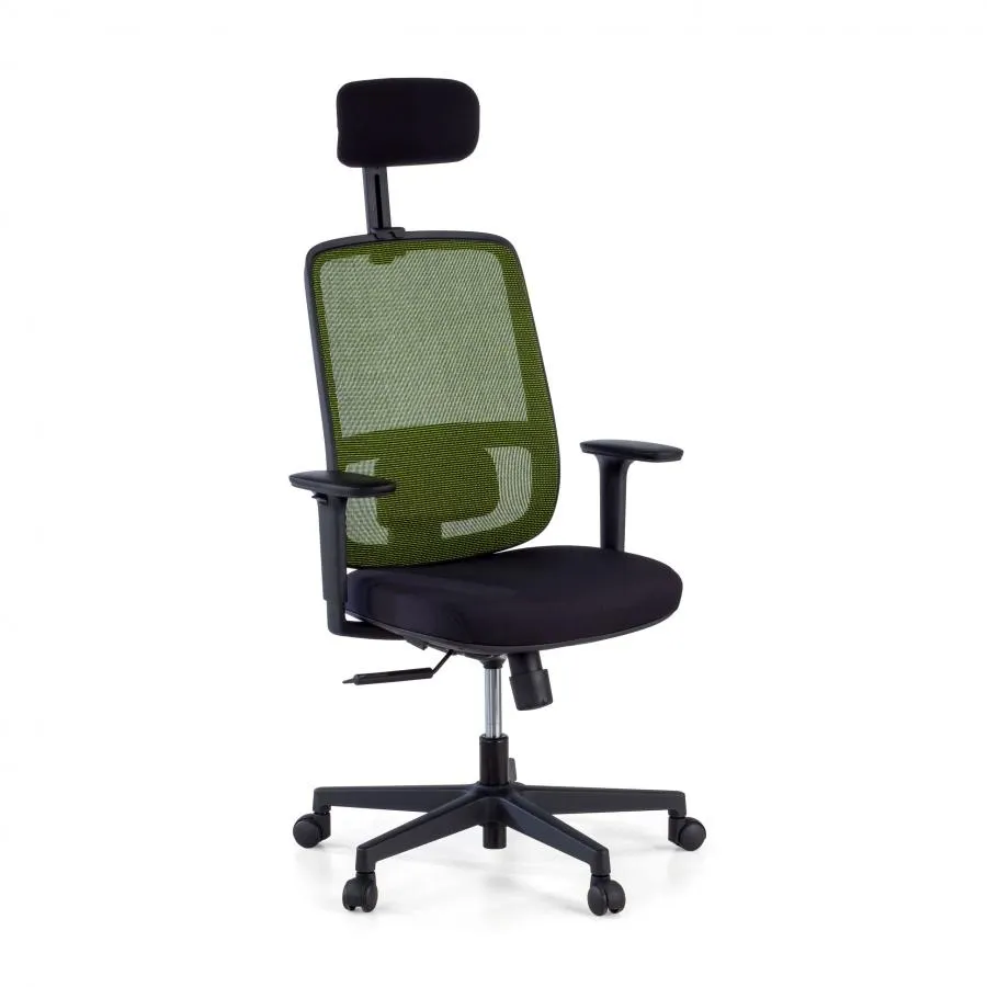 Silla de oficina profesional Kaito black con reposacabezas - Verde