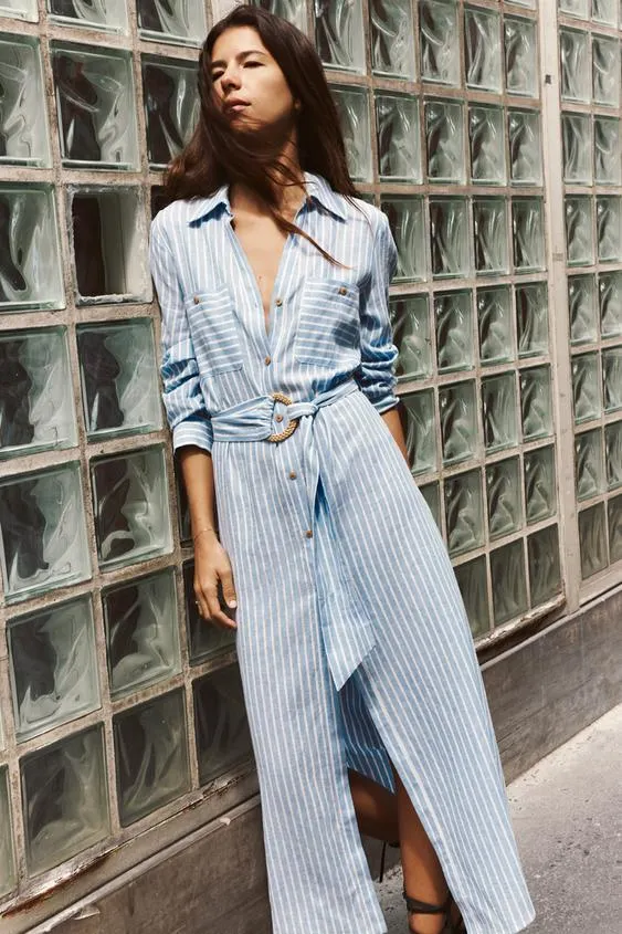 VESTIDO CAMISERO MIDI CON LINO