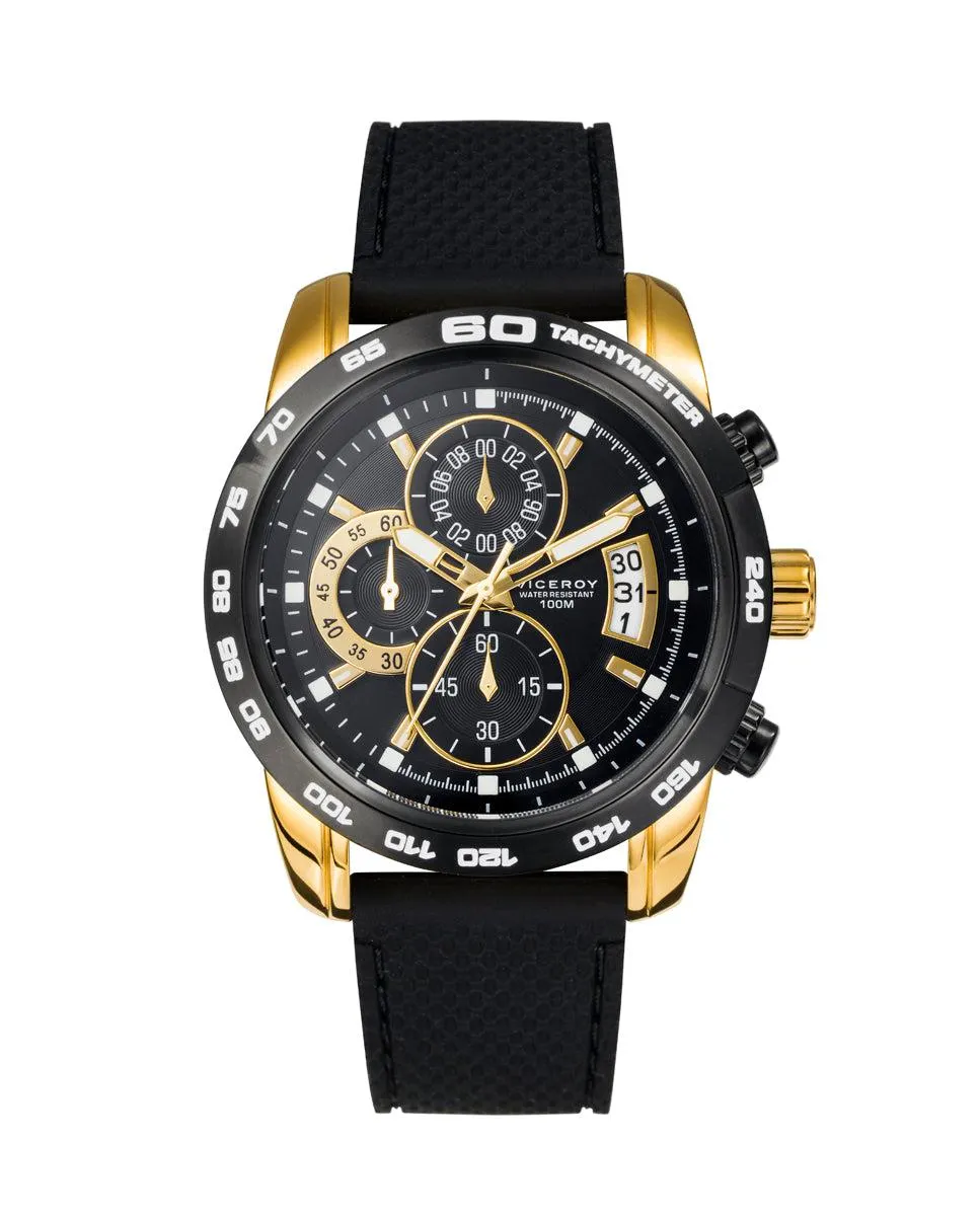 Reloj de hombre Heat cronógrafo de acero con IP dorado y correa de silicona negra