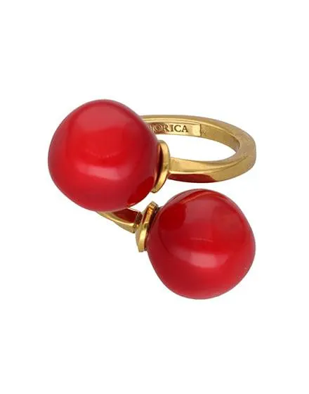 Anillo ajustable Capri con doble bola de cristal de Murano rojo