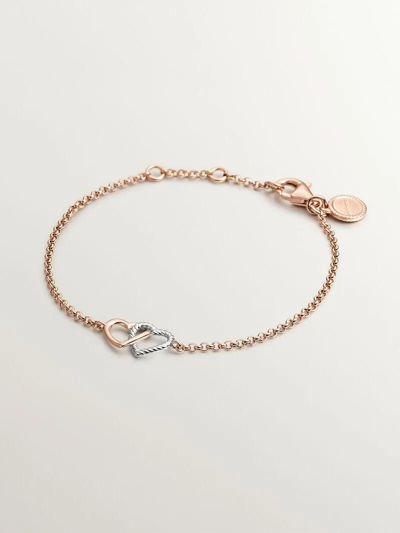 Pulsera plata 925 bañada en oro rosa de 18K y corazón de plata 925