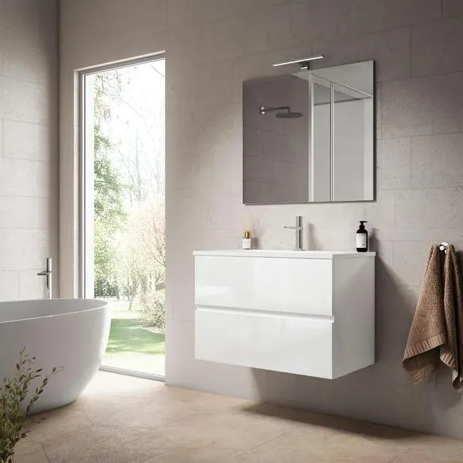 Mueble de baño con lavabo y espejo Zoe blanco 80 cm