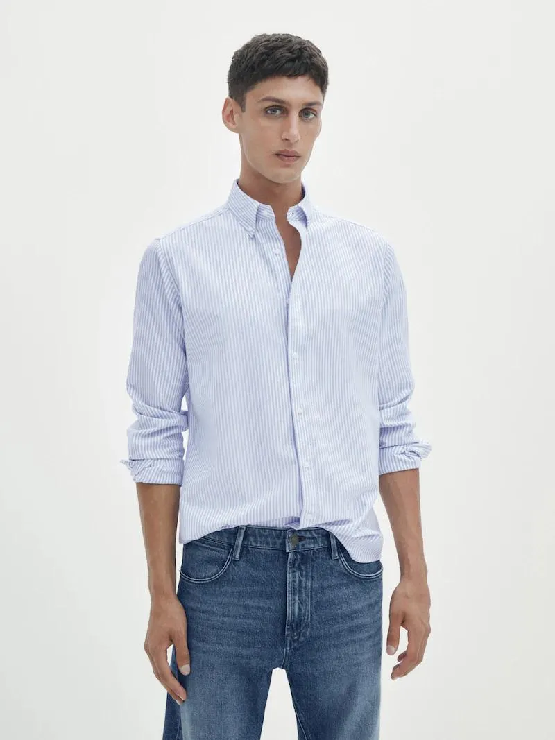 Camisa oxford rayas soft wash regular fit