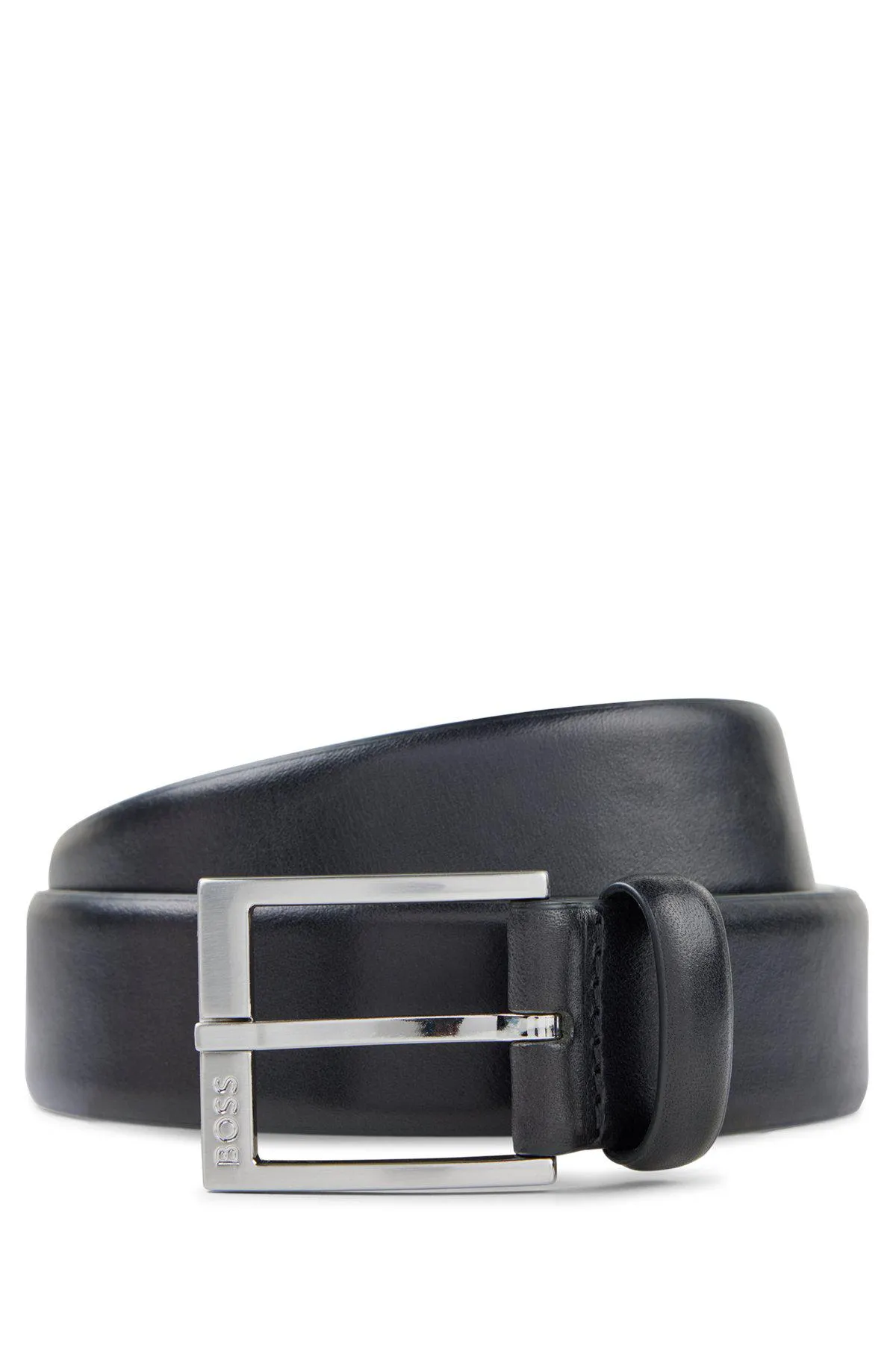 Cinturón de piel italiana con hebilla plateada