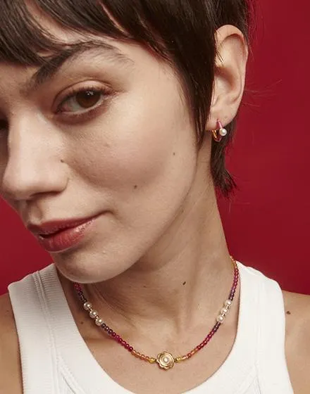 Pendientes de aro mini magenta Color Pop con perla 4 mm