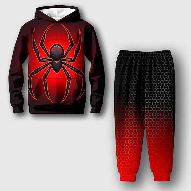 Jongens 3D SPIDER Hoodie & shorts Set Lange mouw 3d printen Herfst Winter Actief Modieus Stoer Polyester Kinderen 3-12 jaar Buiten Straat Vakantie Normale pasvorm