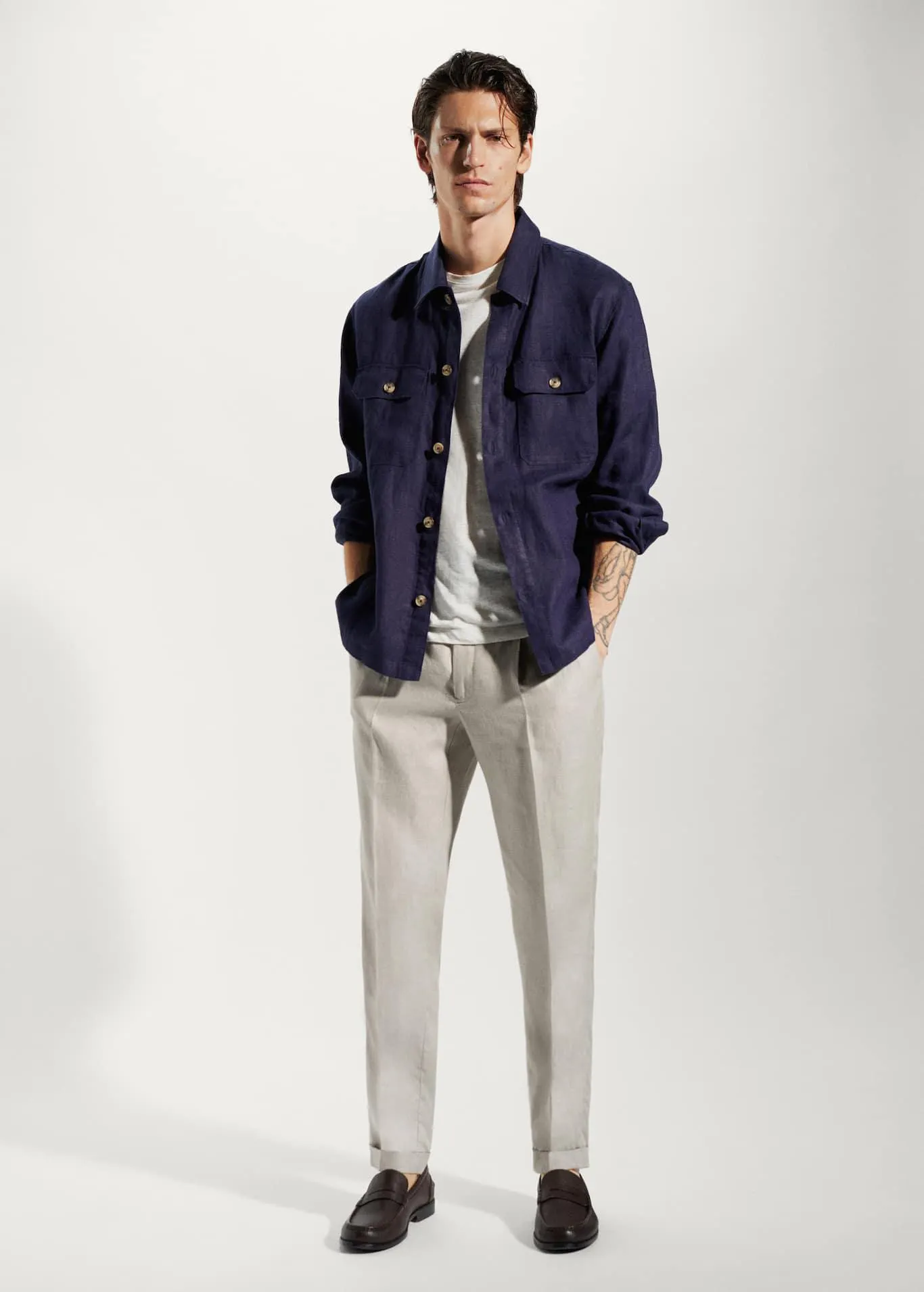 100% len regular fit nadrág