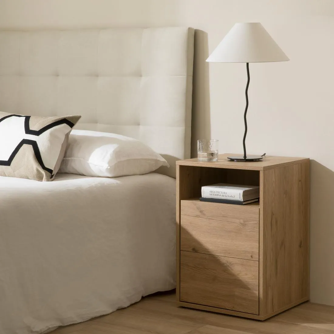 Mesita de noche natural 2 cajones