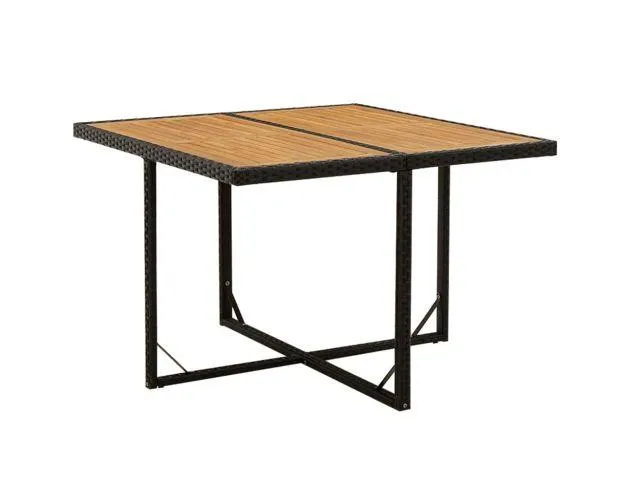 vidaXL mesa de jardín ratán sintético madera acacia negro 109x107x74cm