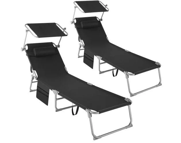 Conjunto de 2 tumbonas chloé con 4 posiciones y almohada para la cabeza neg