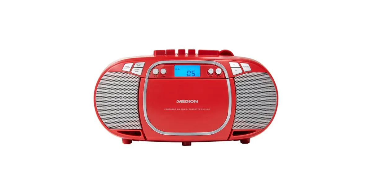 MEDION® LIFE® E66476 Reproductor de CD / MP3 / casetes, pantalla LC con luz de fondo, PLL-FM estéreo, reproducción de música desde una memoria USB, 2 x 20 W de potencia máxima de salida de música